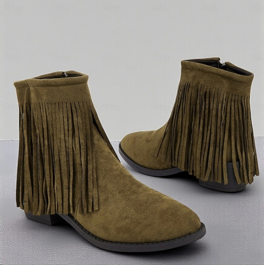 Women's Faux Suede Fringe Suede Ankle Boots
